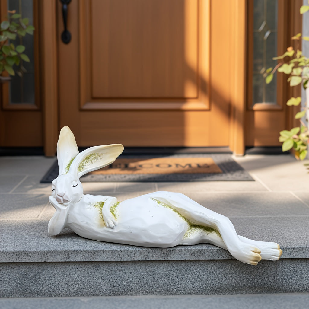 Tnessential Hand-cast Resin Laying Rabbit Figurine 3D Decor