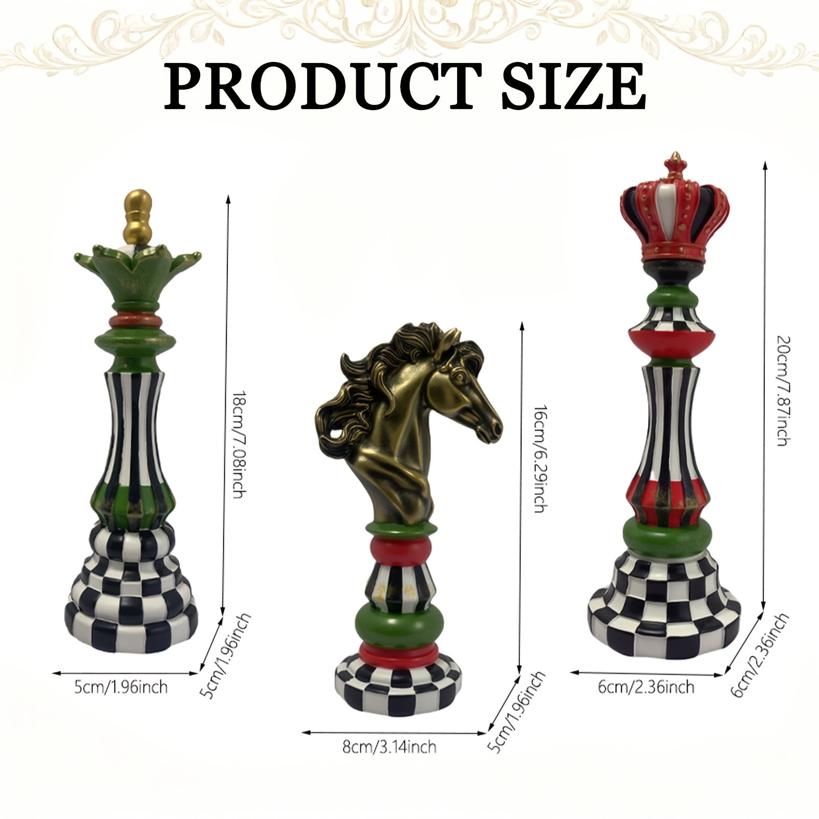 Tnessential Set of 3 Decorative Chess Pieces Featuring a Grid Design 3D Decor