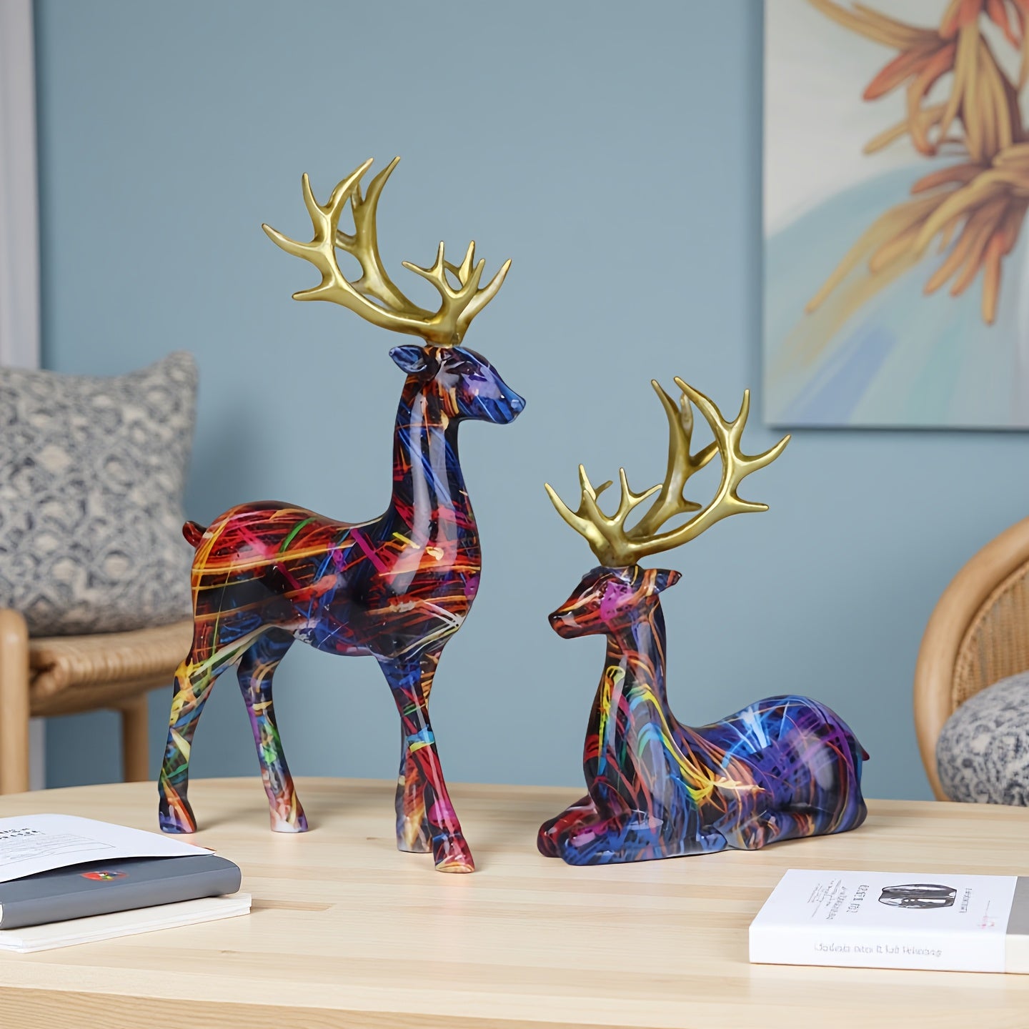 Tnessential Set of Colorful Reindeer Figurines 3D Decor