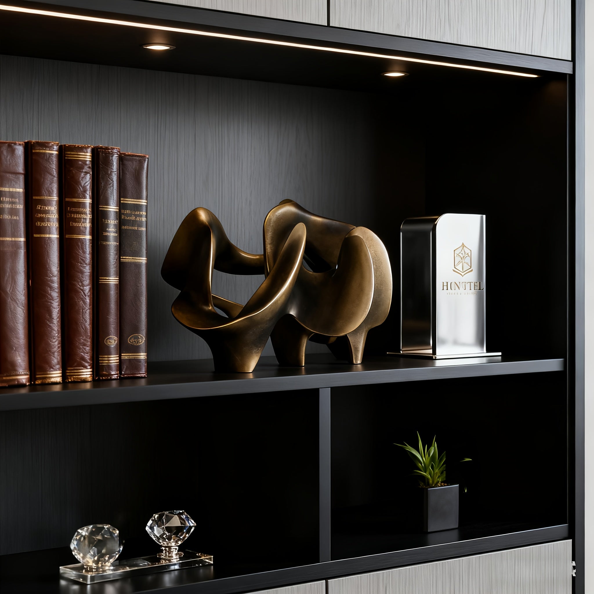 Tnessential Abstract Bronze-colored Resin Wrapped Geometric Statue 3D Decor
