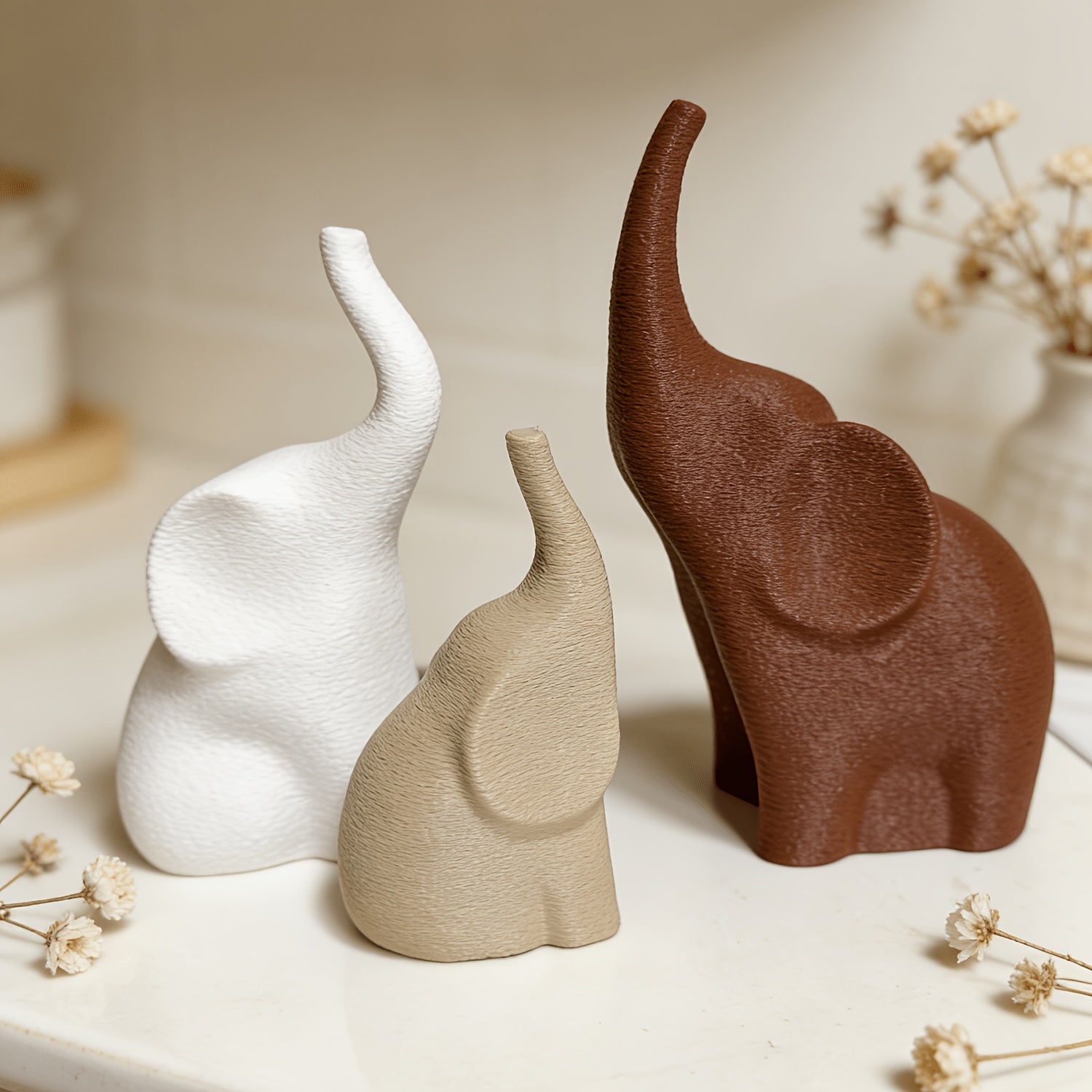 Tnessential Set of 3 Lucky Elephant Figurines 3D Decor