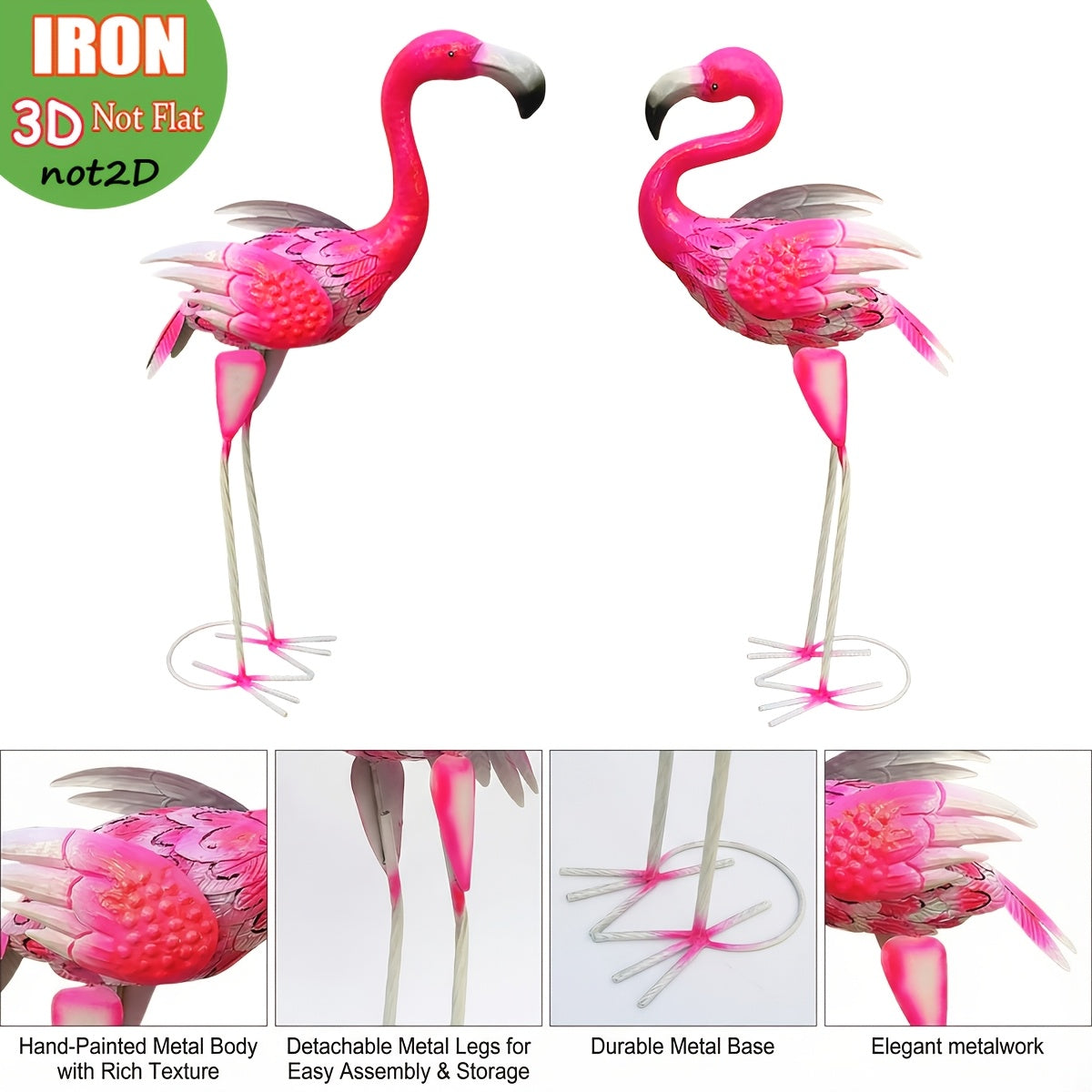 Tnessential Large Metal Pink for Flamingo Garden Statues and Sculptures 3D Decor
