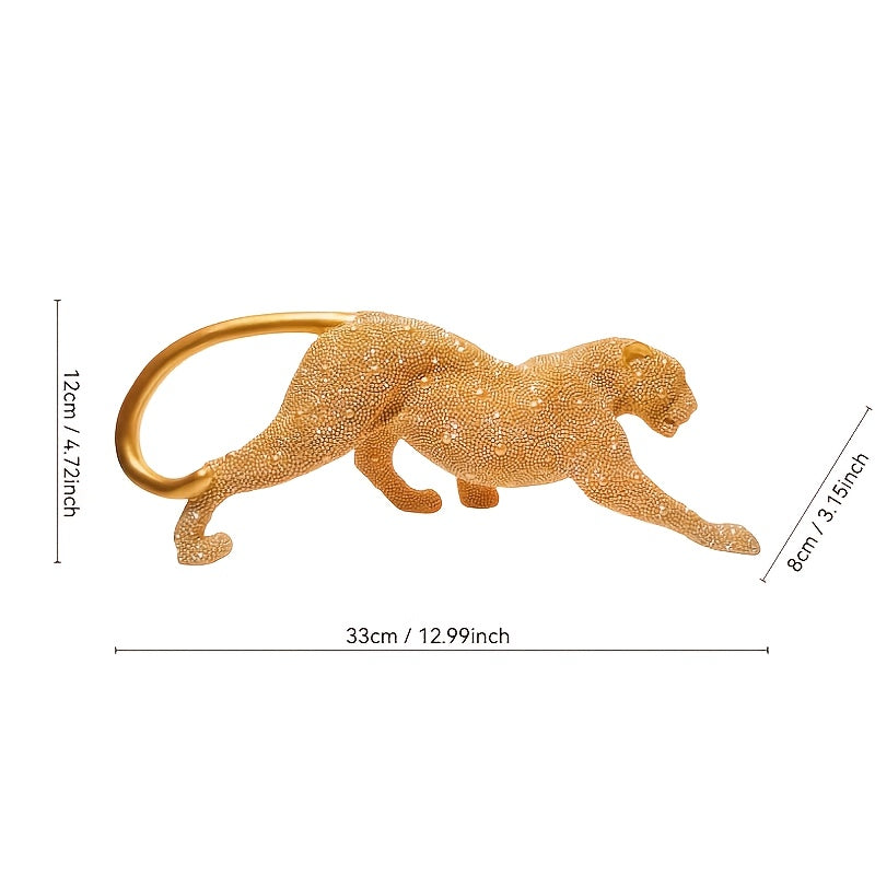 Tnessential Luxurious Golden Bead Leopard Resin Bead Art Sculpture 3D Decor