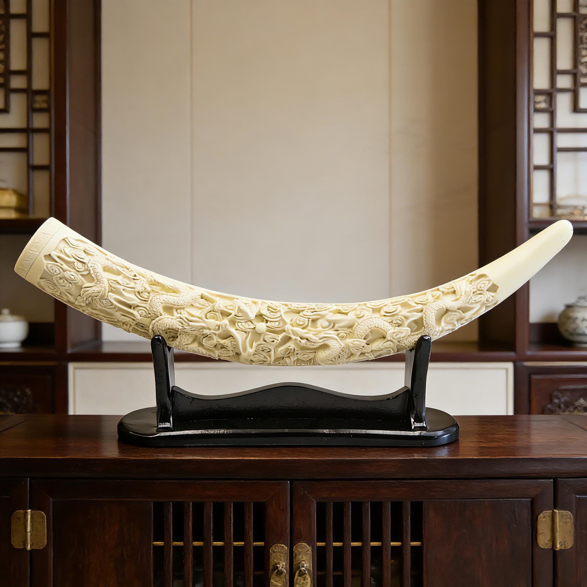 Tnessential Elephant Tusk-shaped Resin Craft Ation \u002f High-end 3D Decor