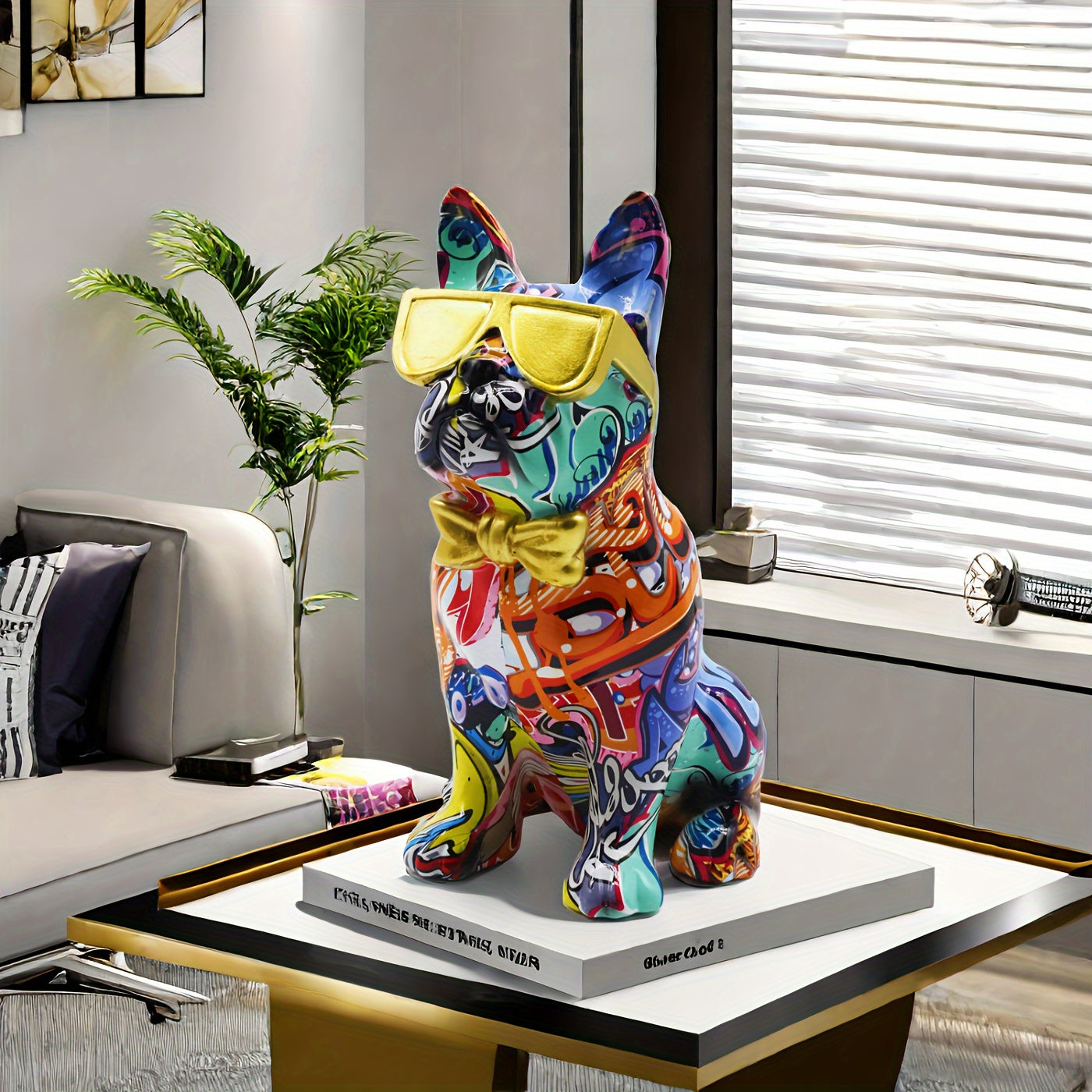Tnessential Hip-hop Dog Statue with Glasses 3D Decor