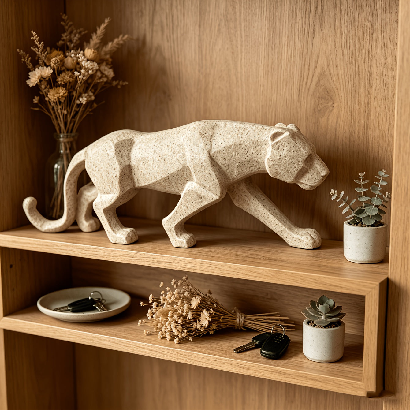 Tnessential Figurine Ornaments Modern Abstract Leopard Statue 3D Decor