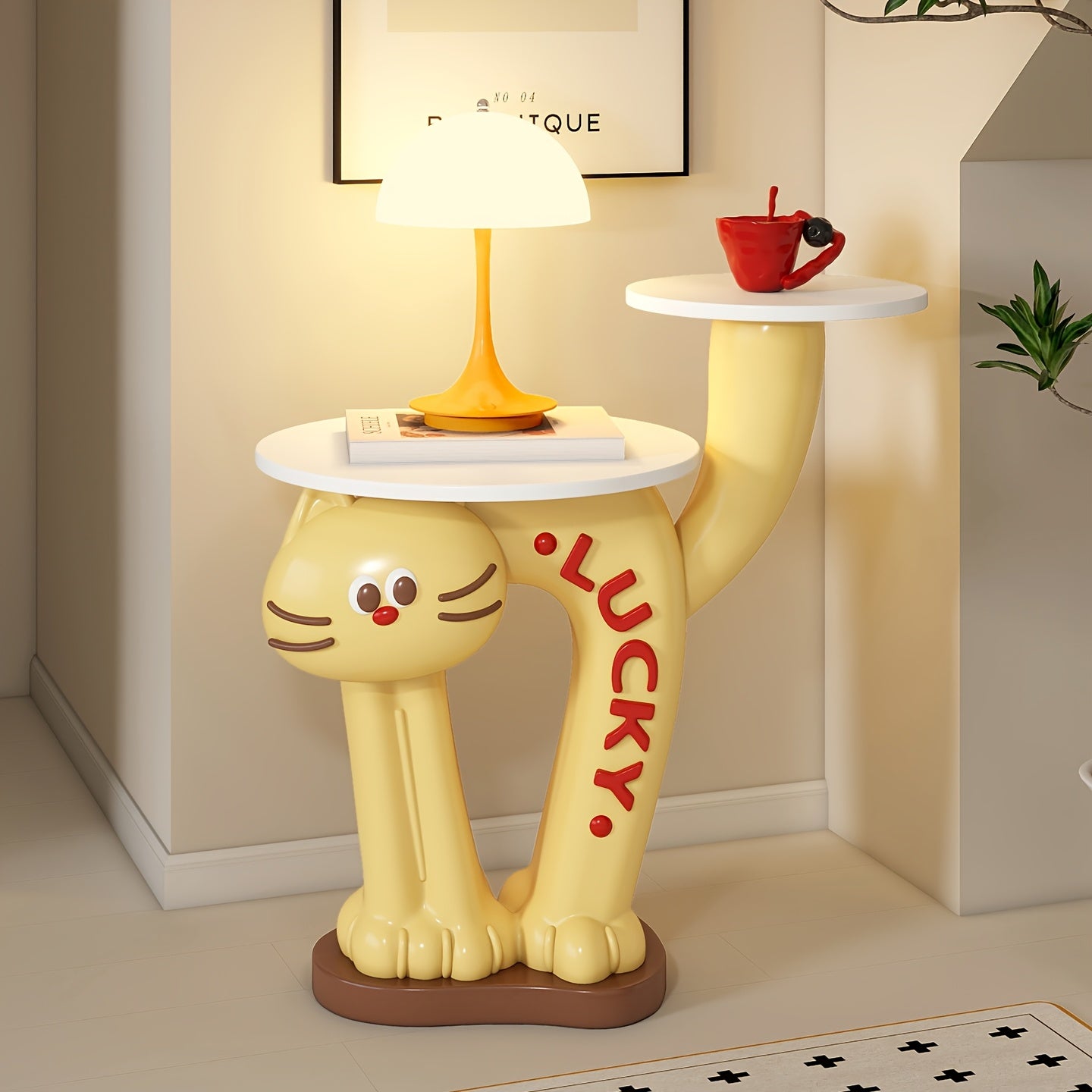 Tnessential Resin Cartoon Cat Double Tray Side Table 3D Decor