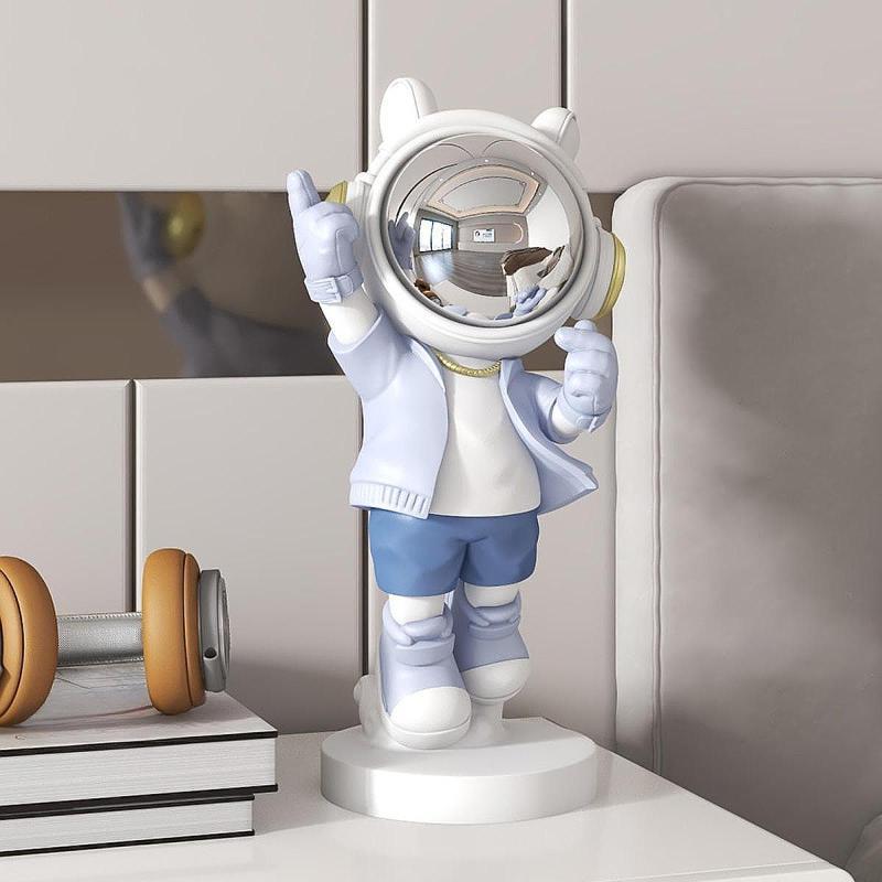 Tnessential Light Blue Astronaut Figurine Making a Heart Gesture 3D Decor