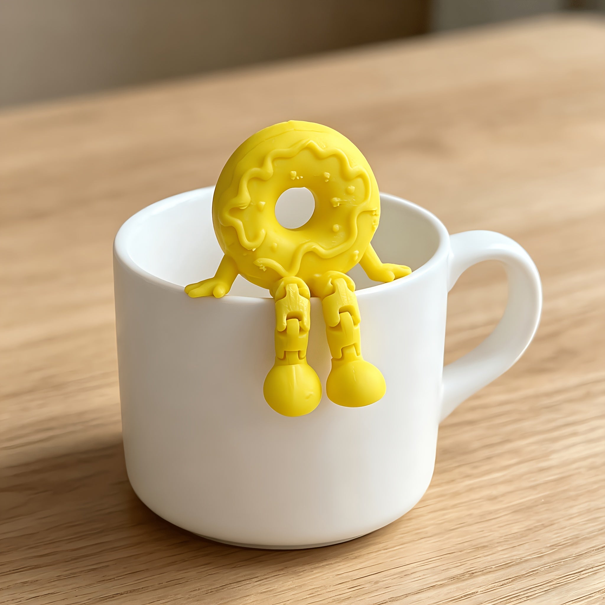 Tnessential Printed Yellow Donut Figure with Movable Joints 3D Decor