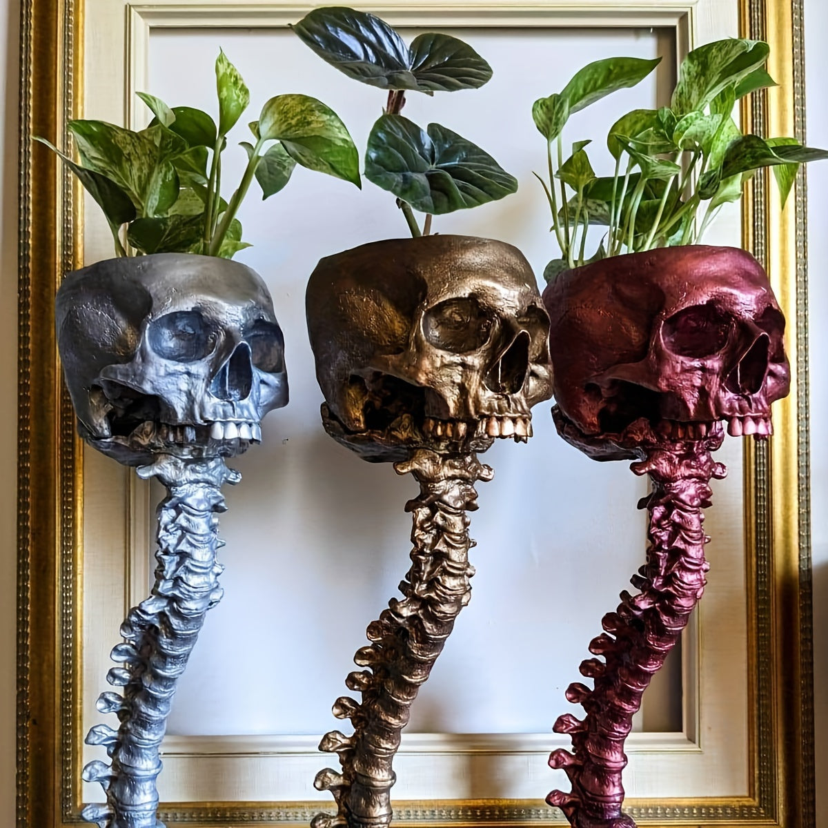 Tnessential Halloween Holiday Party Garden Resin Skull Spine Flower Pot 3D Decor
