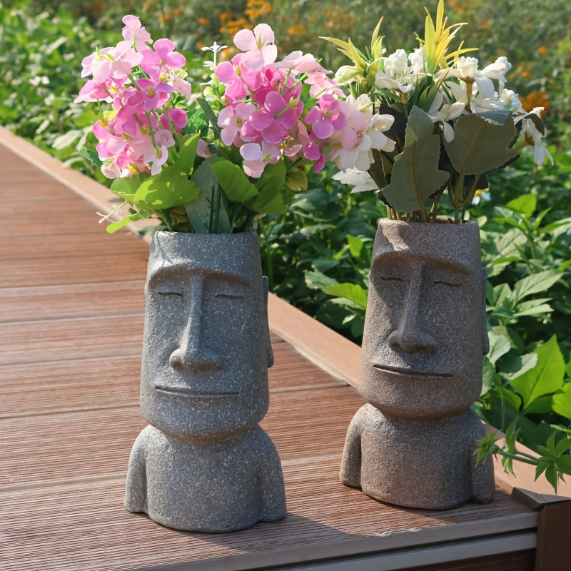 Tnessential WENYLE Creative Moai Stone Statue Flower Pot 3D Decor