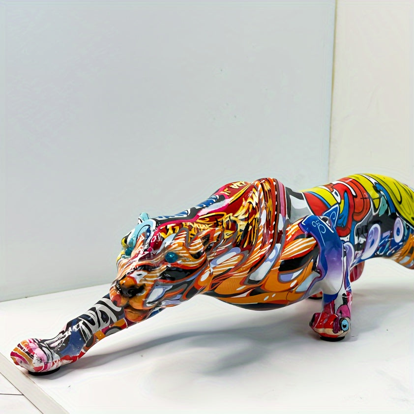 Tnessential Vibrant Graffiti Leopard Figurine 3D Decor