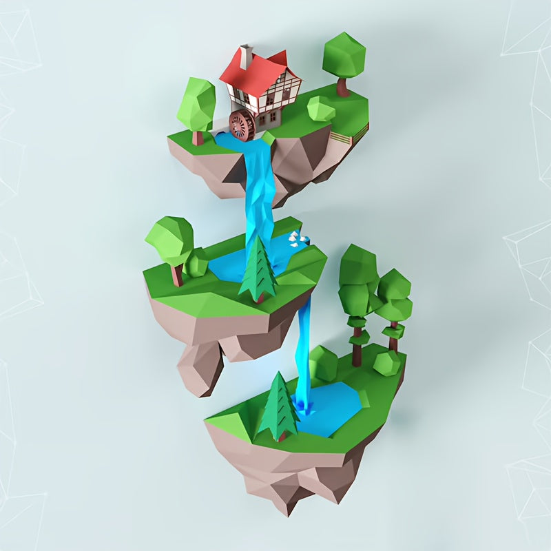 Tnessential Diy Soaring Island Waterfall Geometric Paper Model Needs to 3D Decor