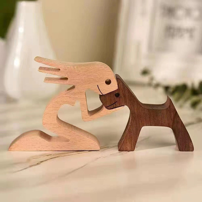 Tnessential Handcrafted Wooden Dog Figurine 3D Decor