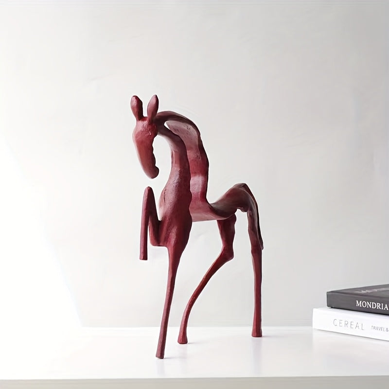 Tnessential Abstract Black Cast Iron Horse Sculpture Statue 3D Decor