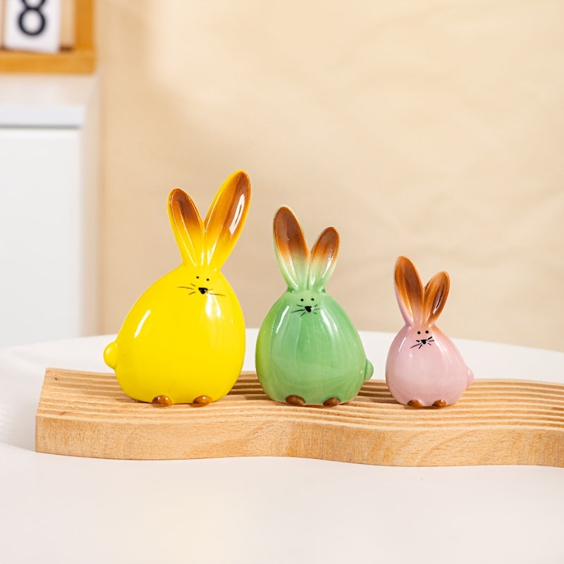 Tnessential Elegant Ceramic Rabbit Figurine Set of 3 with Rare Pink 3D Decor