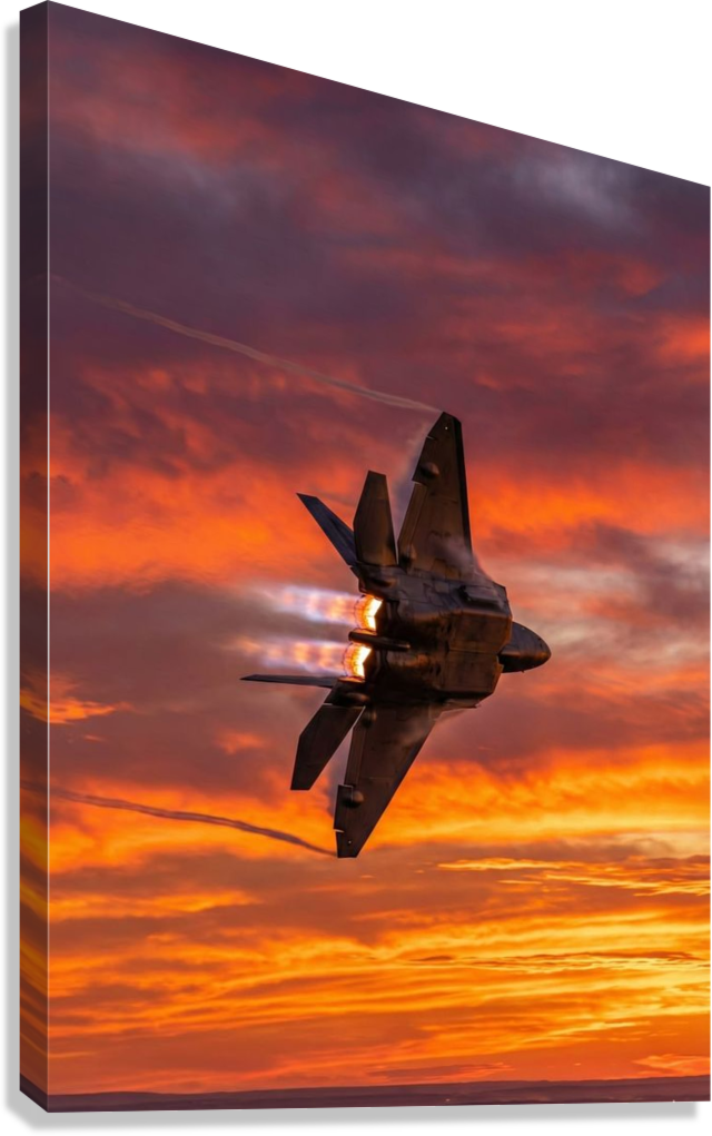 STEALTH FIGHTER JET SUNSET AFTERBURNER CANVAS POSTER