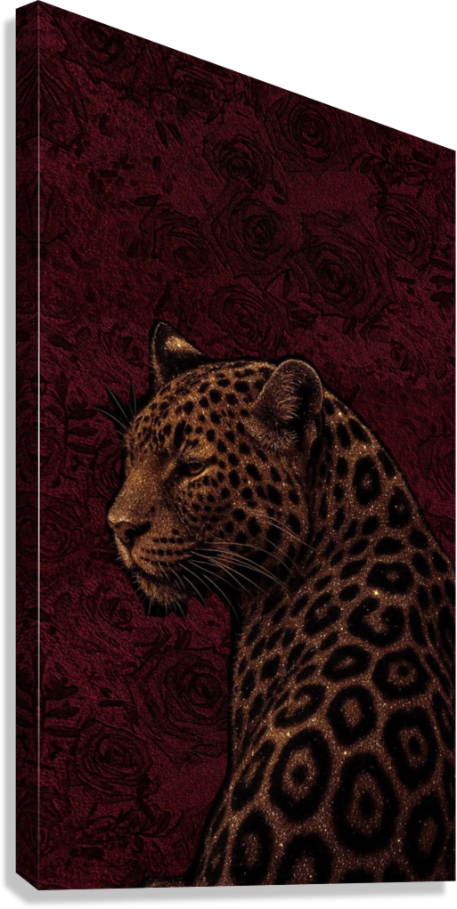 MAJESTIC LEOPARD RED ROSE CANVAS POSTER