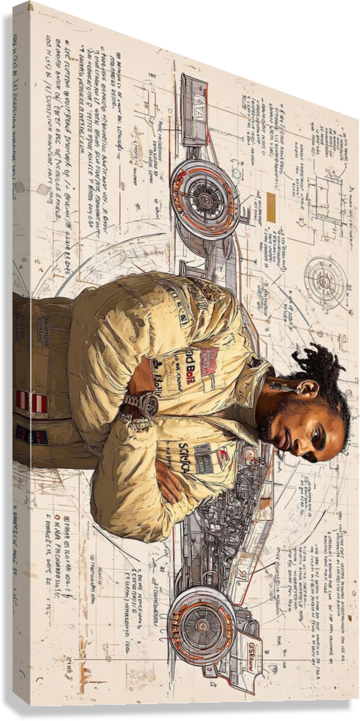 LEWIS HAMILTON FORMULA ONE WORLD CHAMPION ENGINEERING BLUEPRINT CANVAS POSTER