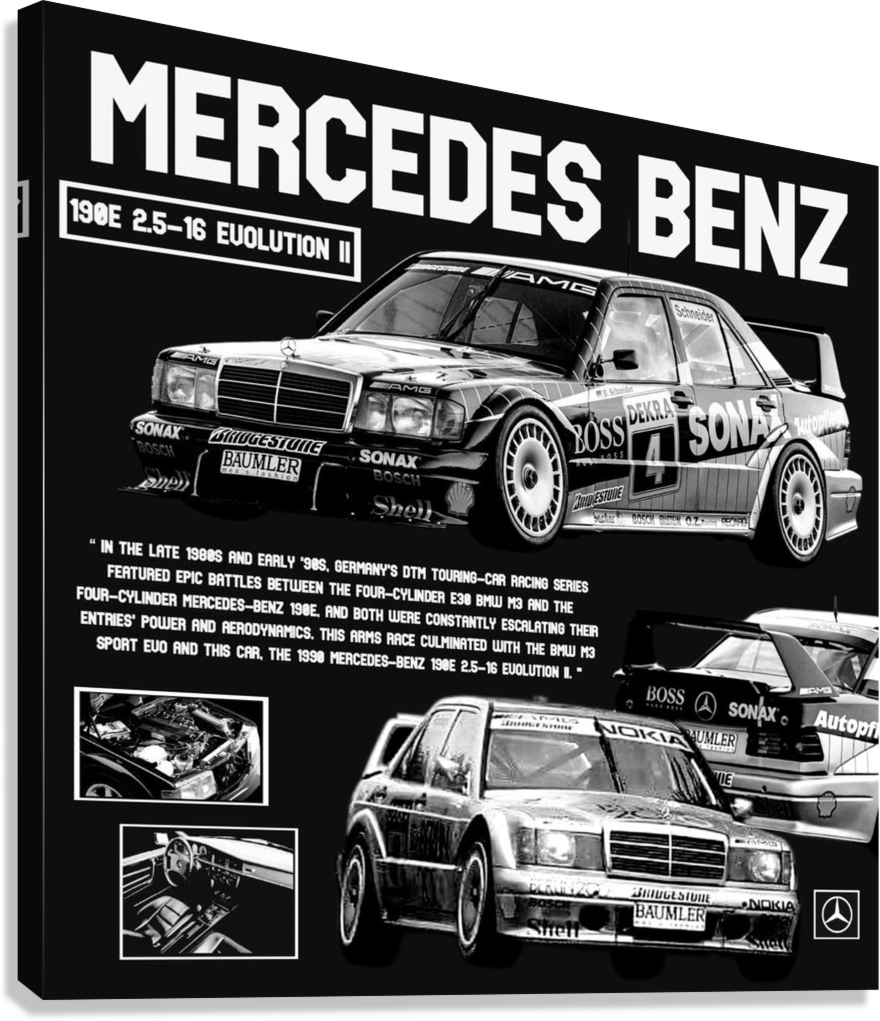 MERCEDES BENZ 190E EVOLUTION II DTM RACING LEGEND CANVAS POSTER