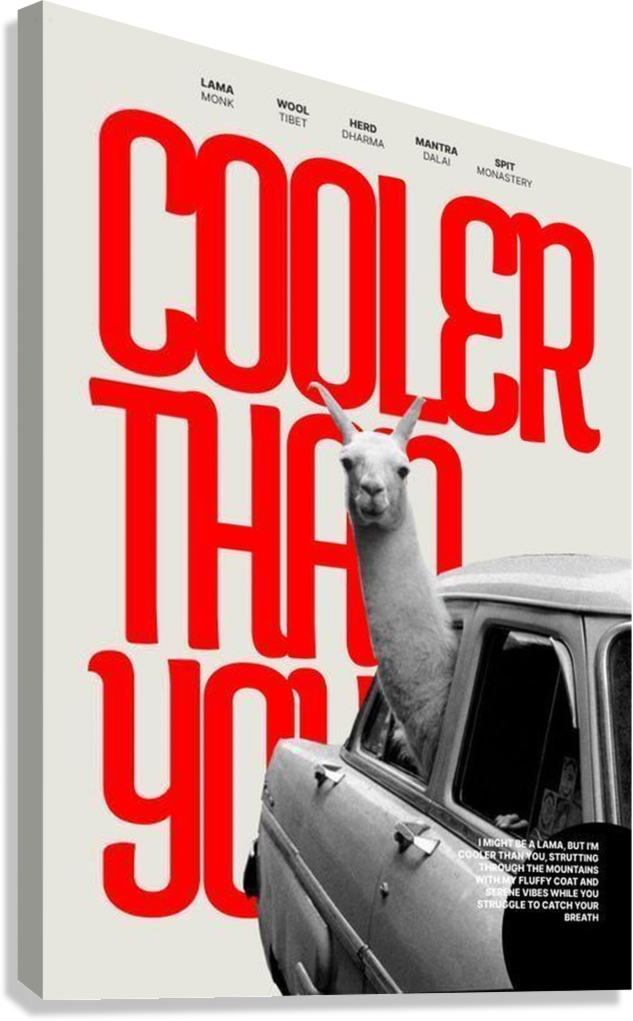 COOLER THAN YOU LLAMA ATTITUDE VINTAGE CAR AESTHETIC CANVAS POSTER