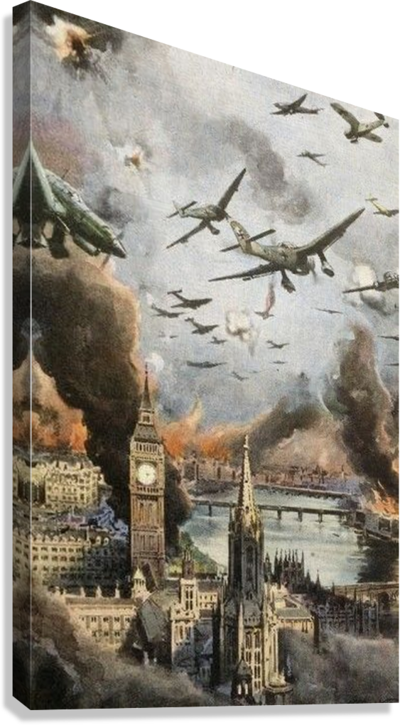 WW2 AIR RAID OVER LONDON VINTAGE WAR DESTRUCTION ART CANVAS POSTER
