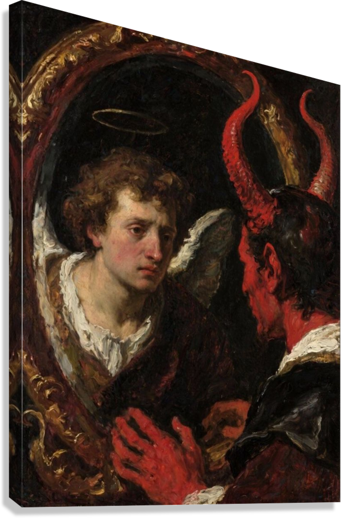 FALLEN ANGEL VS DEVIL INNER CONFLICT CLASSICAL DARK ART CANVAS POSTER