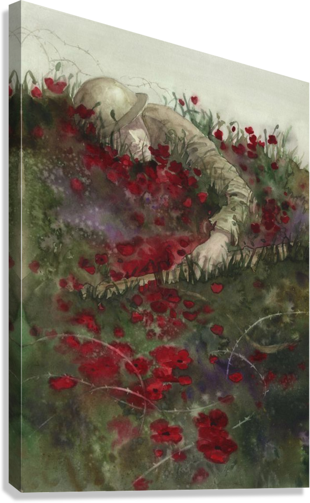 THE SILENT REST SOLDIER AMONG POPPIES WAR TRIBUTE CANVAS POSTER