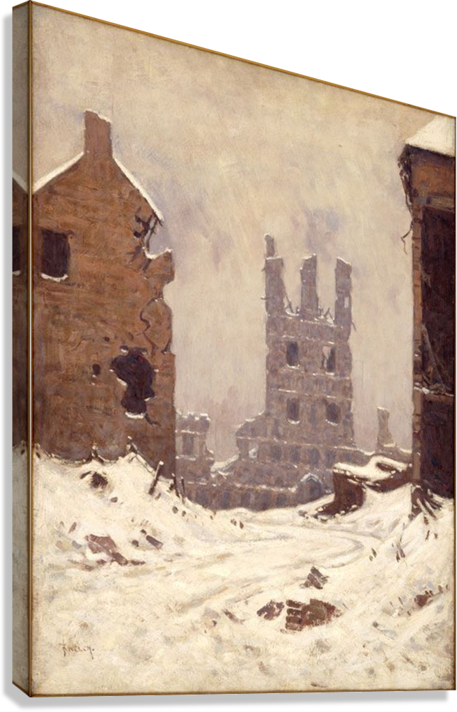 BELLOW SNOW COVERED WAR TORN CITY HISTORICAL PAINTING CANVAS POSTER