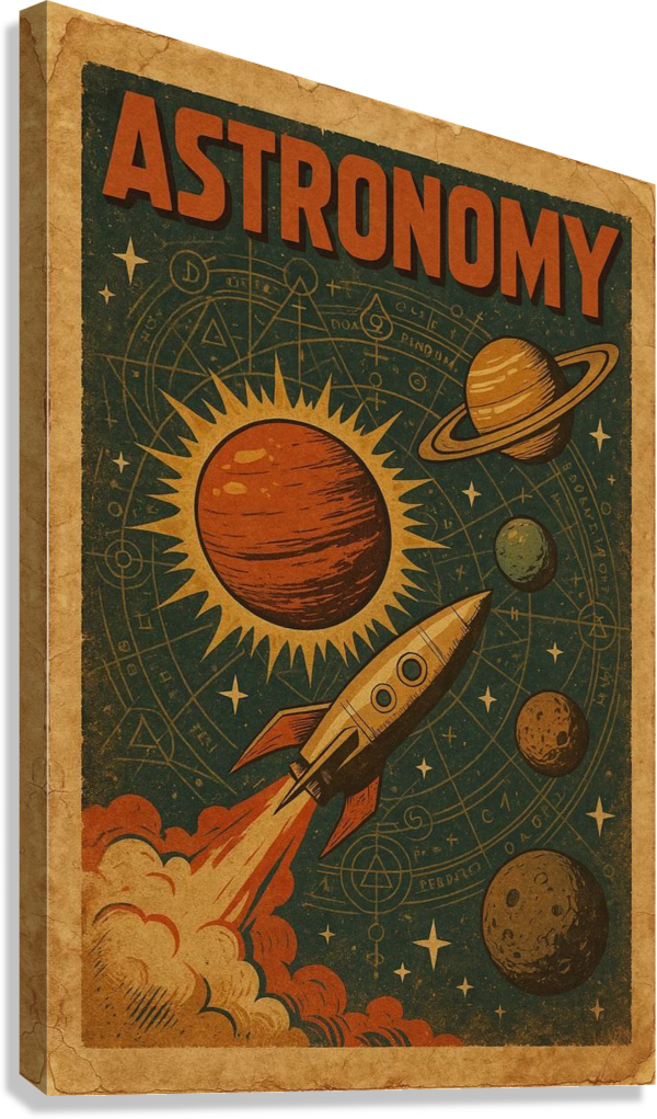 VINTAGE ASTRONOMY SPACE ROCKET CANVAS POSTER