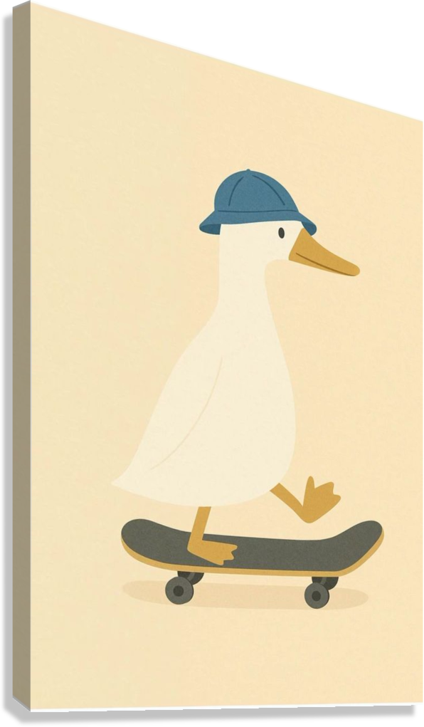 CUTE DUCK ON SKATEBOARD CANVAS POSTER