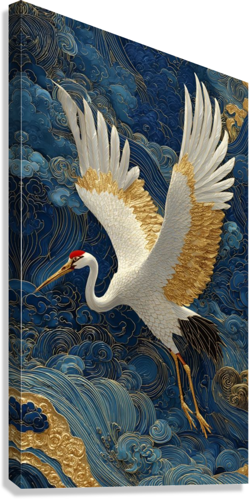 LUXURY GOLD CRANE ASIAN ART CANVAS POSTER
