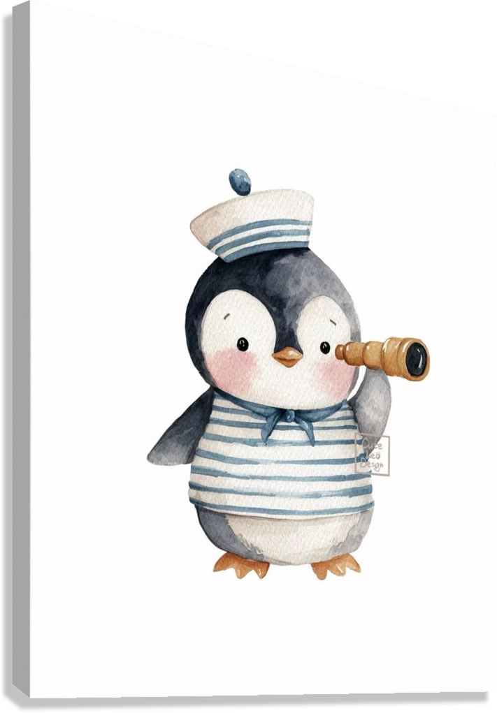 CUTE SAILOR PENGUIN NURSERY CANVAS POSTER