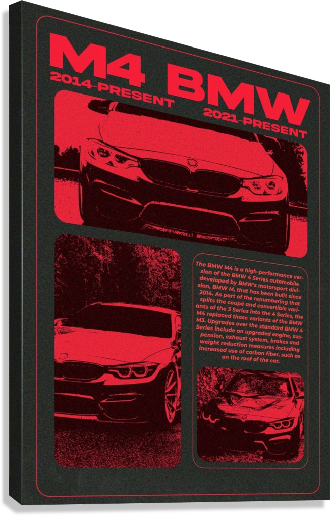 RED BMW M4 CAR ENTHUSIAST CANVAS POSTER
