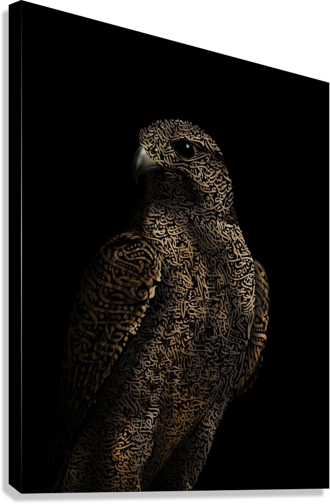 GOLD ARABIC CALLIGRAPHY FALCON CANVAS POSTER
