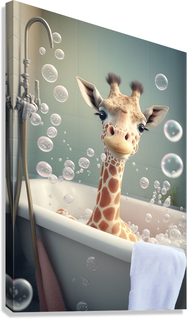BUBBLE BATH GIRAFFE CANVAS POSTER