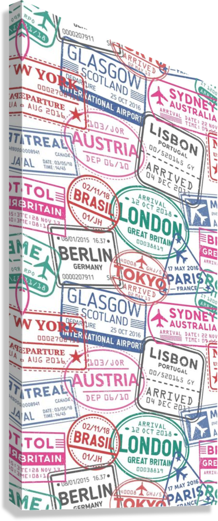 PASSPORT STAMPS TRAVEL CANVAS POSTER