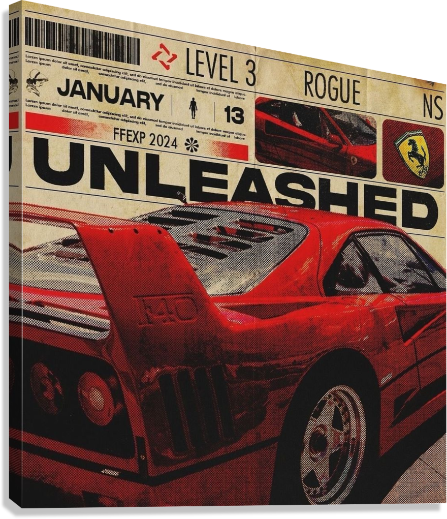 FERRARI F40 VINTAGE RACING STYLE CANVAS POSTER