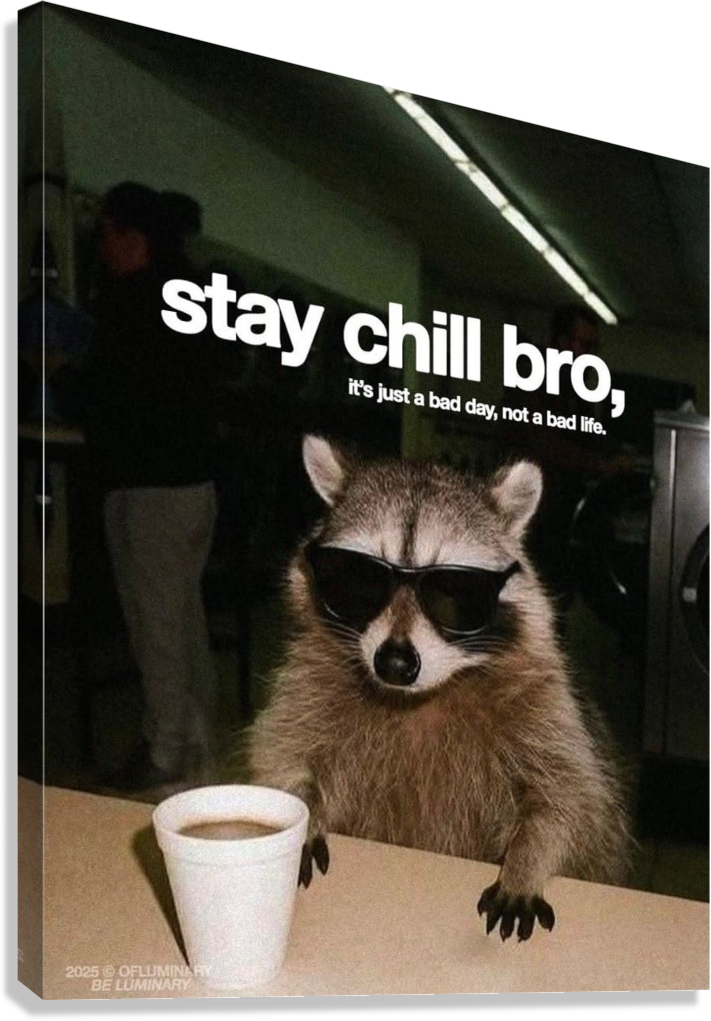 STAY CHILL BRO RACCOON MOTIVATION CANVAS POSTER