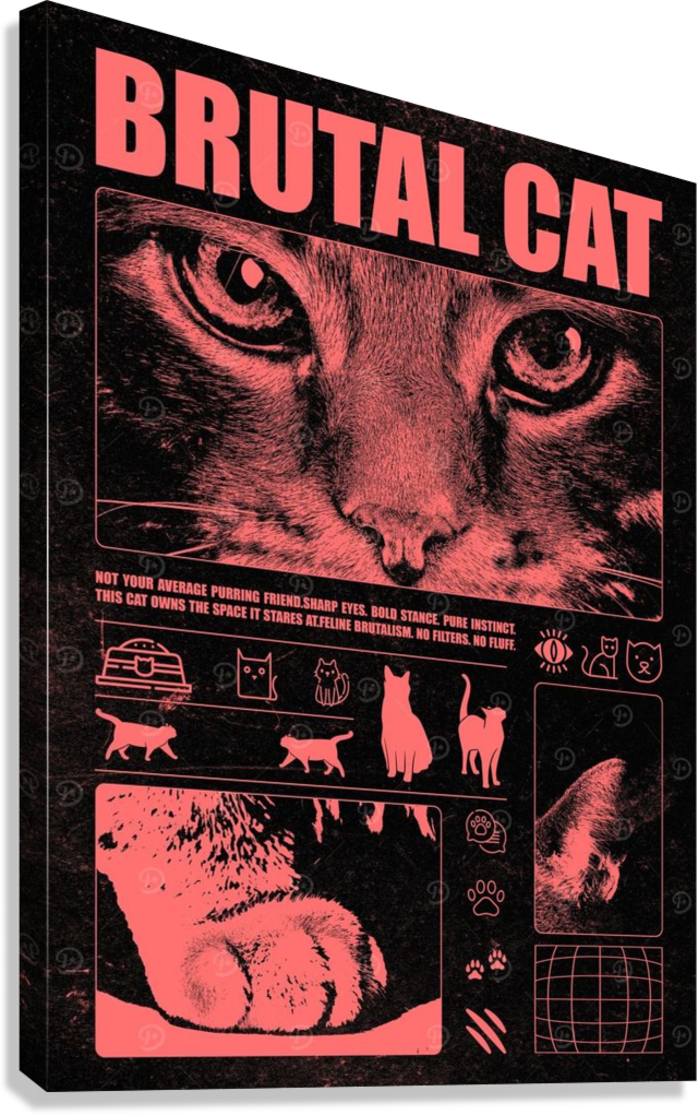 CUTE RED "BRUTAL CAT" CANVAS POSTER