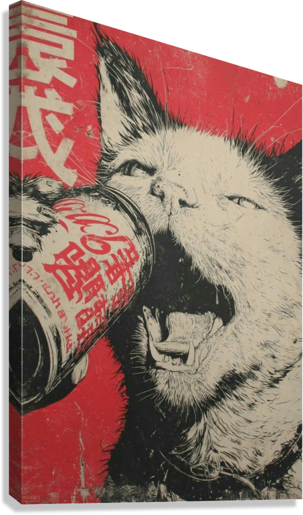 VINTAGE CUTE SODA CAT CANVAS POSTER