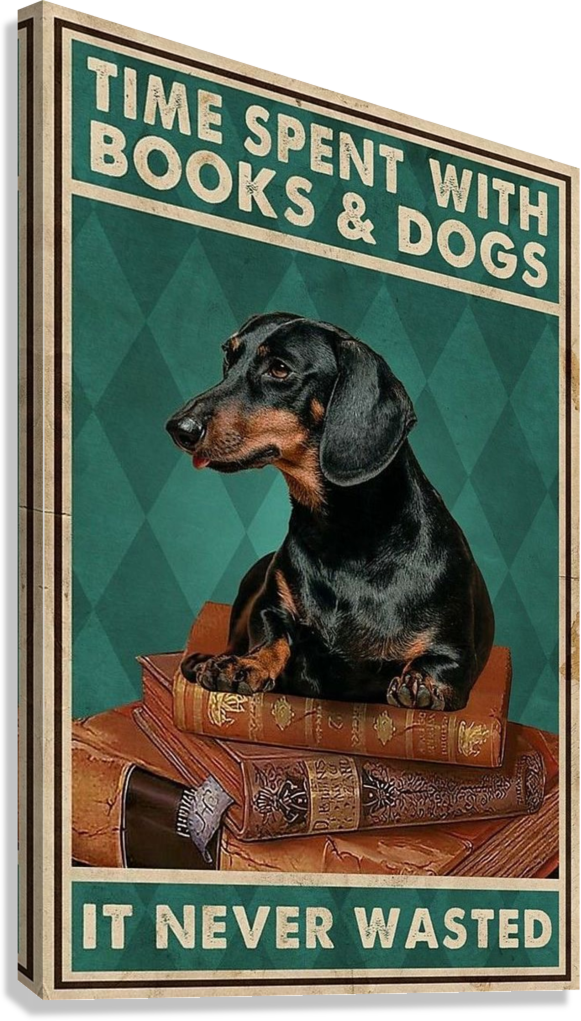 VINTAGE BOOKS AND DOGS CANVAS POSTER