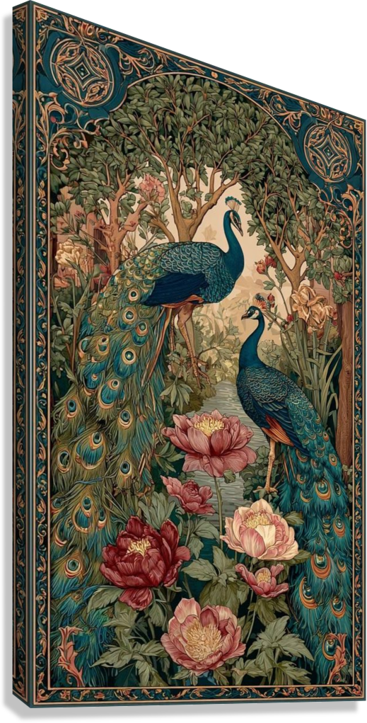 ELEGANT PEACOCK GARDEN ART CANVAS POSTER