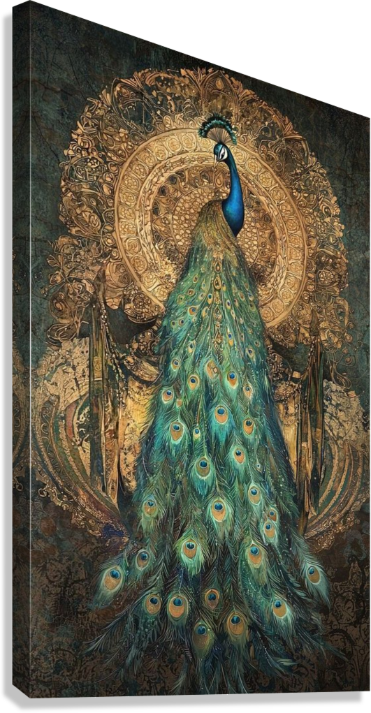 LUXURY PEACOCK GOLDEN HALO CANVAS POSTER