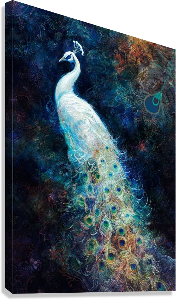 ETHEREAL PEACOCK COSMIC FEATHERS CANVAS POSTER
