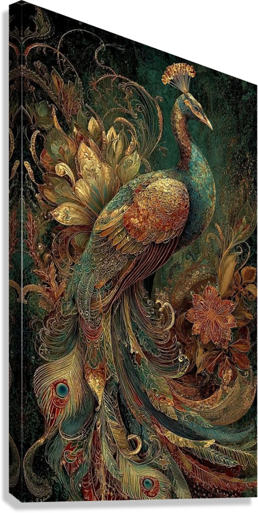 LUXURY VINTAGE PEACOCK FLORAL ART CANVAS POSTER